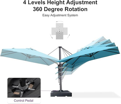 PURPLE LEAF 8' X 8' Patio Umbrella for Pool 7' High Offset Outdoor Cantilever Umbrella Swimming Pool Umbrella with 360°Rotation for Poolside Turquoise Blue