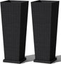 Greesum Set of 2 Tall Plastic Planters with Saucer, 32 Inch Large Pots with Drainage Trays, Weather-Resistant Plastic Plant Containers for Patio, Porch, Garden,Black