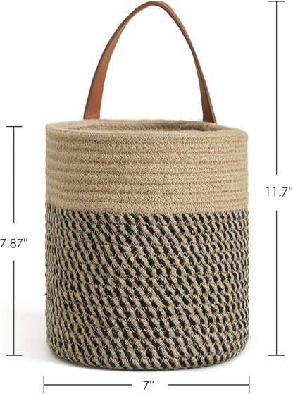 Goodpick 2pack Jute Rope Hanging Basket - 7.87" x 7" Small Woven Fern Wall Hanging Basket Flower Plants, Woven Storage, Black and Jute
