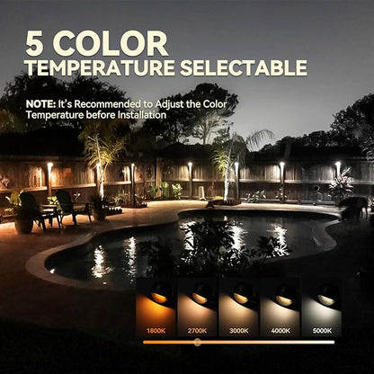 LEONLITE 12-Pack Update 5CCT LED Low Voltage Deck Lights, 180LM 3.74inch Landscape Step Railing Fence Light, 12-24V AC/DC, CRI90, Die-cast Aluminum Housing & Frosted Glass Lens, UL Cord, Bronze