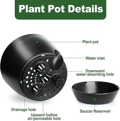Self Watering Pots Set, 5 Pack 6 Inch Self Watering Pots for Indoor Outdoor Plants, Plastic Planter with Drainage Holes and Deep Reservoir for African Violet, Spider, Orchid