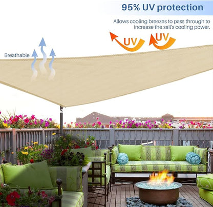 E&K Sunrise 15' x 15' x 15' Sun Shade Sail Triangle Canopy Shade Cover UV Block for Patio Backyard Garden Outdoor (Sand)