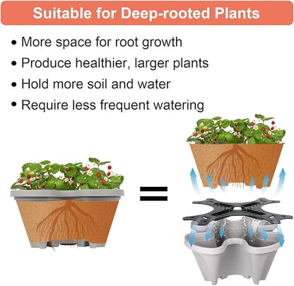 GameXcel Vertical Planter 5 Tier Stackable Planters Garden Planters Strawberry Herb Flower and Vegetable Planter Indoor Outdoor Gardening Pots with Removable Wheels and Tools - Gray