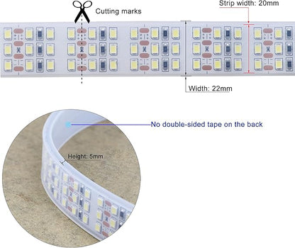 16.4Ft Super Bright Triple Row LED Strip Lights, Daylight White 6000K DC12V 1800LEDs Dimmable Flexible Truck LED Tape Lights, Outdoor Waterproof IP67 Wheel Light Strips