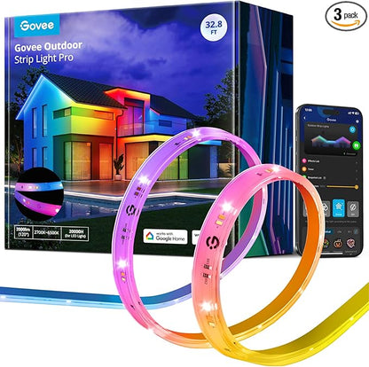 Govee Outdoor LED Strip Lights RGBIC with Warm and Cold White, 32.8ft 2.4G WiFi Smart Outdoor Lights, IP65 Waterproof, Work with Alexa and Google Assistant, App Control, for Porch, Patio, Eave, Party