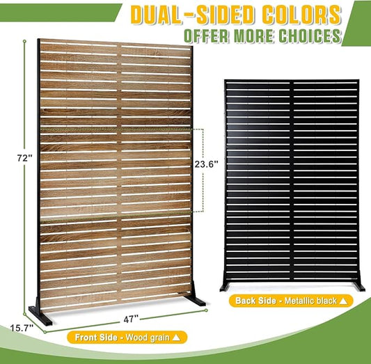 Decorative Fence Privacy Screen, Metal, Freestanding, 72 in H x 47 in W, Wooden