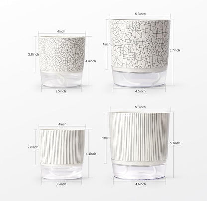 Self Watering Pots for Indoor Plants, 5 & 4 Inch Stylish Flower Pots, Set of 4 Modern Planters with Self-Watering Feature (Mixed Colors)