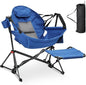 Ainfox Hammock Camping Chair with Footrest, Foldable Portable Rocking Chairs for Adults Outside Swinging Camp with Cup Holder Pillow for Outdoor Patio Poolside (Blue)
