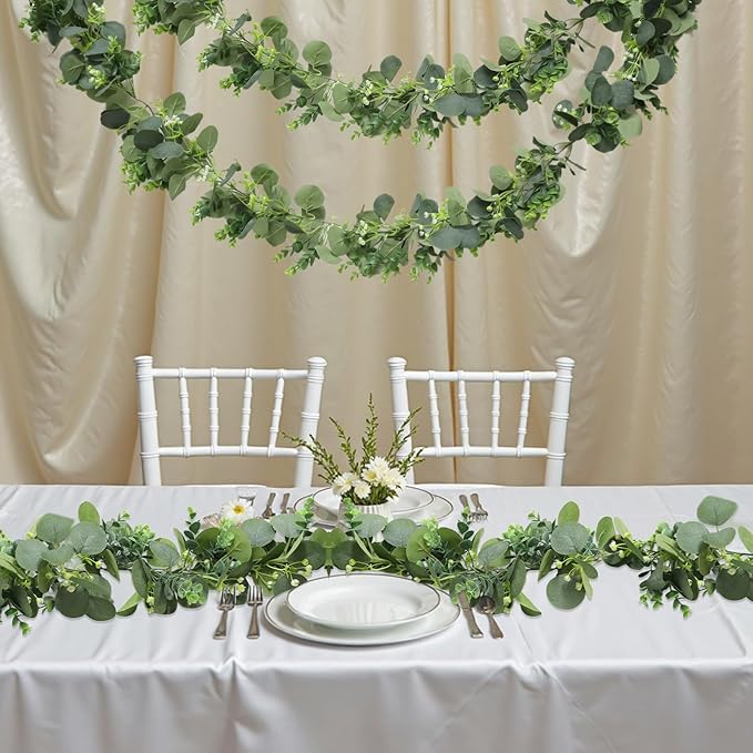 Artificial Eucalyptus Garland, 2 Pack, 5.9 Ft Green Faux Greenery Vine