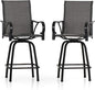 PHI VILLA Outdoor Bar Stools Swivel Set of 2, Outdoor Bar Height Tall Patio Chairs Grey with Armrest, High Top Patio Stools & Chairs with Sling Fabric for Outside Kitchen