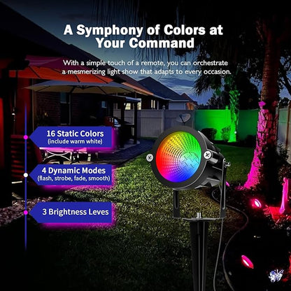 RGBW Low Voltage Landscape Lights, 10W 12/24V Color Changing Landscape Lighting with Remote, IP65 Waterproof Outdoor LED Spotlight for Garden Christmas Halloween, 8 Pack with Connectors