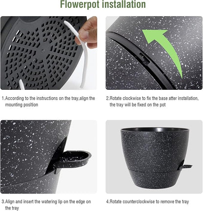 10 inch Self Watering Pots, Planter, Plant Pots with Mesh Drainage Holes for Indoor Outdoor House Plants and Garden, Pack of 2 Plastic Flower Pots with Deep Reservoir, Speckled Black