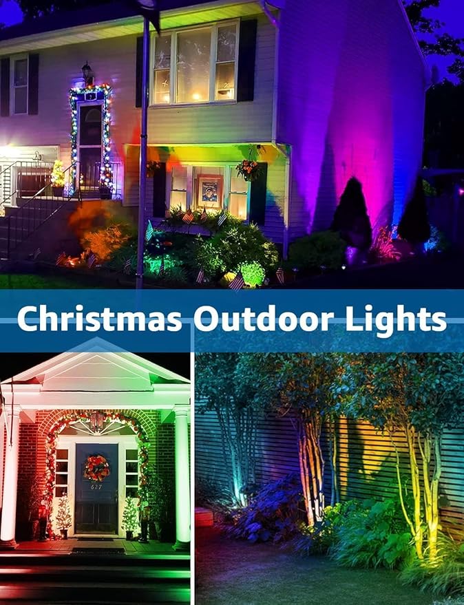 SUNVIE 12W Christmas Low Voltage Landscape Lighting RGB Color Changing LED Landscape Lights Remote Control Waterproof Garden Patio Spotlight Decoration for Outdoor Indoor(10 Pack with Connector)