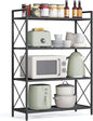 SONGMICS 4-Tier Metal Storage Rack, Shelving Unit with X Side Frames, Dense Mesh, 12.6 x 31.5 x 44.3 Inches, for Entryway, Kitchen, Living Room, Bathroom, Industrial Style, Ink Black UBSC184B01