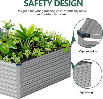 Vengarus 12x4x2FT Galvanized Raised Garden Bed Kit, Large Rectangle Elevated Planter for Vegetables, Flowers, Herbs and Succulents -718 Gallon Capacity, Silver