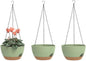 Hanging Planters 3-Pack, 8 Inch Self-Watering Hanging Pots with Drainage Hole and Chains, Plastic Planters for Indoor Outdoor（Green Brown）