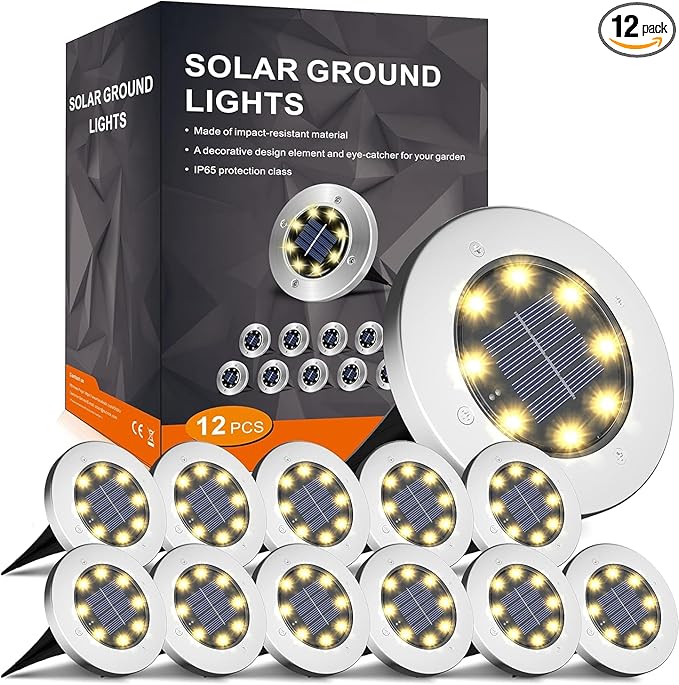 INCX 4.6 inch Solar Lights Outdoor Waterproof,12 Pack Solar Lights for Outside, Solar Garden Lights Landscape Lighting for Patio Pathway Lawn Yard Deck Driveway Walkway, Warm White