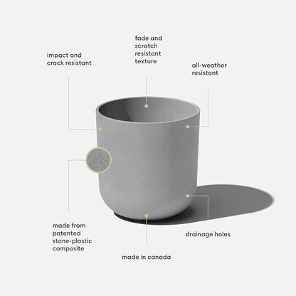 Veradek Mason Series Lima Planter - Round Planter for Indoor or Outdoor Porch/Garden | Made from Plastic-Stone Composite with Drainage Holes | Modern Décor for Succulents, Flowers, Small Plants