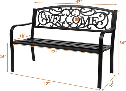 Metal Garden Bench 50 Inch Black with Plastic Backrest