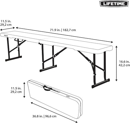 LIFETIME Portable Folding Bench, 6‑Foot Fold‑in‑Half, UV‑Resistant Seat, Powder‑Coated Steel Frame, Lightweight, Stain‑Resistant, Non‑Marring Foot Caps, Indoor/Outdoor Portable Seating