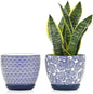 Selamica Ceramica Plant Pots, 6.5 Inch Flower Pots Set of 2 with Drainage Holes & Saucer, Planters for Indoor Plants, Home Decor, Vintage Blue