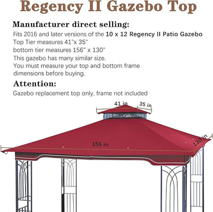 SCOCANOPY Replacement Gazebo Canopy for 10 x 12 Regency II Patio Gazebo Model L-GZ798PST,A101004104,A101004105,(Burgundy)