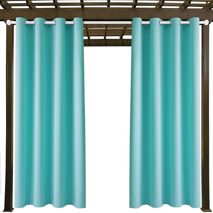 DIVA EN CAMINO DEC Outdoor Patio Curtain Waterproof Darkening Thermal Insulated Indoor Curtains for Bedroom, Porch, Living Room, Pergola, Cabana, W52 x L72, Teal Blue, Set of 2 Panels