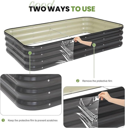G GOOD GAIN 4-in-1 Adjustable Raised Garden Bed Kit | Galvanized Planter Boxes for Vegetables, Flowers | 12" Tall, Multiple Sizes (5x3x1ft, 4x4x1ft, 6x2x1ft, 7x1x1ft) | Outdoor Metal Raised Bed, Grey