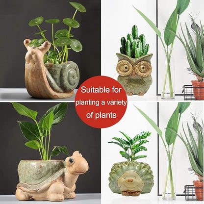 Small Ceramic Succulent Pot with Drainage, Animal Succulent Planter, 4.4 Inch Flower Pots, for Flower, Cactus, Mini Succulent Plants, Indoor and Outdoor use, Set of 4 Garden Gift