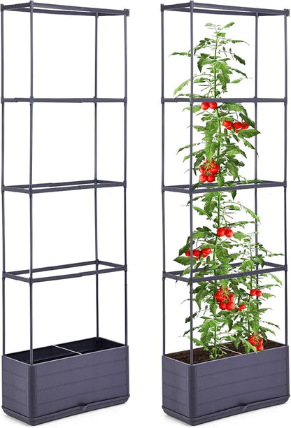 GENMOUS 2 Pack Rectangle 4 Tier Tomato Planter, Raised Garden Bed Tall 45'' Vertical Elevated Garden Planter Standing Garden Bed Planter Box with Drainage Holes Patio Balcony Porch Black