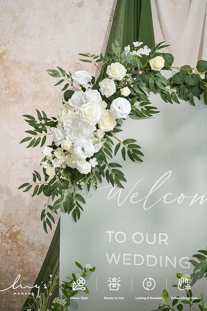 Artificial Flowers Wedding Arch Kit, 4 Piece Set, White and Sage Green