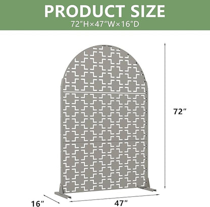 Casaphoria 72" H x 47" W Arched Metal Privacy Screen - Elegant Freestanding Outdoor Screen for Deck, Patio & Balcony - Versatile Decorative Privacy Panels for Home & Garden Use (Grey-Square)
