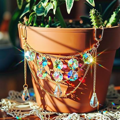 Sun Catcher Plant Hanger with Beads and Glass Crystal Beaded Plant Accessories for Indoor Home Rainbow Decor Pot Accessory(Flower Pot Not Included)(Teardrop)
