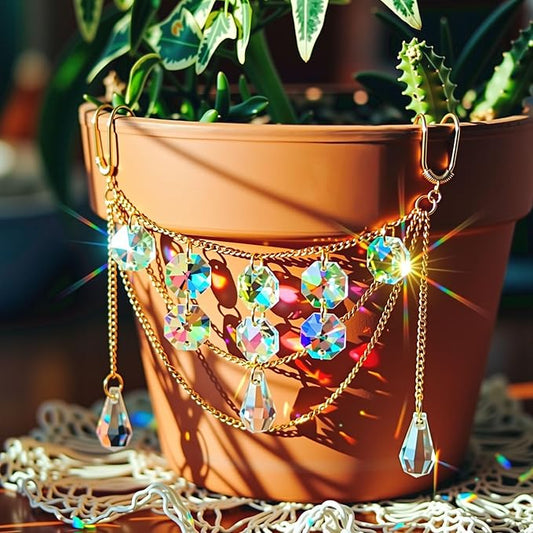 Sun Catcher Plant Hanger with Beads and Glass Crystal Beaded Plant Accessories for Indoor Home Rainbow Decor Pot Accessory(Flower Pot Not Included)(Teardrop)