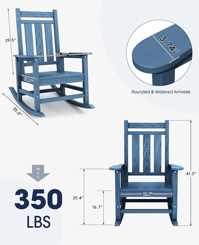 Rocking Chairs Set of 2 in Blue HDPE, 350 lb Capacity