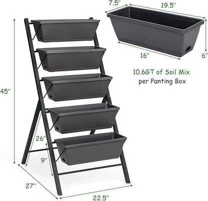 Giantex Vertical Raised Garden Bed, Elevated Planter Raised Beds with Water Drainage, Freestanding 5 Container Boxes for Vegetables and Flowers Growing, Outdoor Indoor Patio Balcony