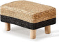 Wimarsbon Natural Seagrass Footstool Ottoman Rectangular Footrest Pouf Ottomans with Wooden Legs Hand Weave Step Stool for Living Room Bedroom Entryway Black