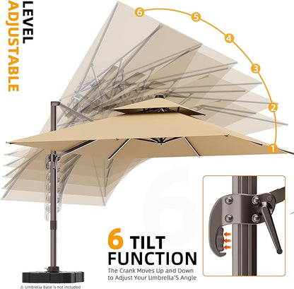 9' X 12' Cantilever Outdoor Patio Umbrellas with Base Included, Large Rectangle Umbrella Heavy Duty 360°Rotation Offset Umbrella for Garden Deck Pool Patio,Brown