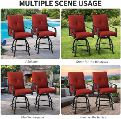 Kozyard Isabella Outdoor Swivel Bar Chairs, Counter Height Patio Bar Stools Set of 2 with Cushioned Seats, All-Weather Metal Bistro Chairs for Backyard Dining (Burgundy, with Cushion)