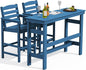 SERWALL Outdoor Bar Table and Chairs Set, Adirondack Bar Chairs Set of 2 and Bar Height Table, All Weather HDPE Patio Bar Set, Outdoor Furniture for Outside, Blue