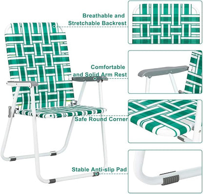 Folding Chairs for Lawn and Camping, Green Metal Frame with Breathable Web