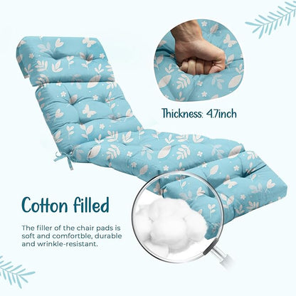 4 Pack Outdoor Chaise Lounge Chair Cushion 75.1 x 22.8 x 4.7 Inches 100% Waterproof Replacement Cotton Patio Pool Lounge Chair Cushion for Outdoor Furniture with Ties, Blue Butterfly