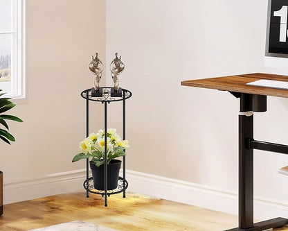 CASIMR Plant Stand Indoor Outdoor, Metal Rustproof Flower Shelf 2 Tier 23.9 inch, Tall Multiple Plant Pot Holder Rack for Garden Patio Living Room Corner Balcony, 2 Pack Black