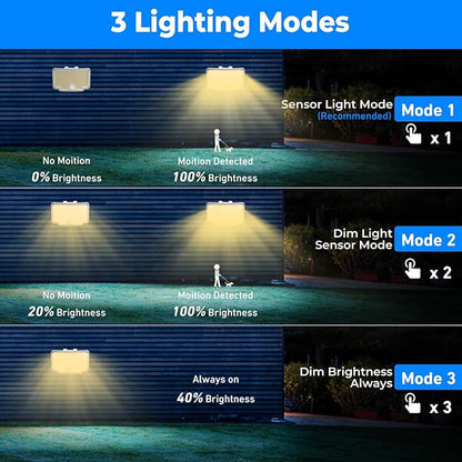 Peasur 2 Pack Solar Motion Lights Outdoor, 318 LED Solar Security Light with 3 Modes, IP65 Waterproof Powered Flood Lights for Outside Garden Backyard，Warm (White Frame)