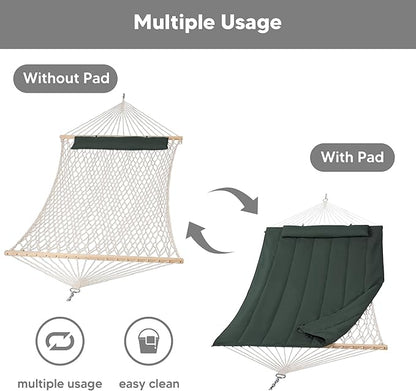 SUNCREAT Hammocks Replacement Hammock for Stand, 475 lbs Capacity, Two Person Backyard Hammock with Pad for Outside, Green Gray