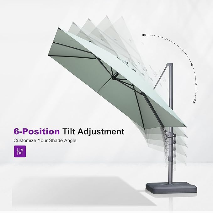 PURPLE LEAF Patio Umbrella 9' X 9' Rectangle Cantilever Umbrella Large Aluminum Outdoor Umbrellas with 360-degree Rotation & UPF40+ Premium Fabric for Deck Pool Garden Yard, Mint Green