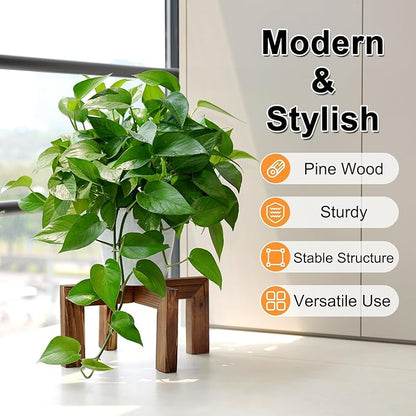 Plant Stand, Indoor/Outdoor Wood Plant Holder, Single Flower Pot Stand, Sturdy Planter Stands(Walnut, Fit 5-12 Inch Pots)