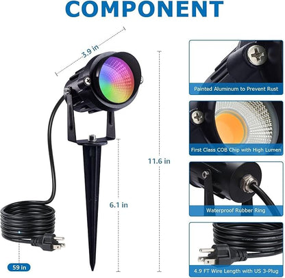 SUNVIE RGB Spot Lights Outdoor 12W LED Color Changing Landscape Lights with Remote Control 120V RGBW Landscape Lighting Waterproof Outdoor Spotlight for Yard Garden Patio Lawn Decorative, 2 Pack