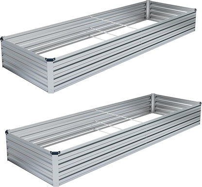 2PCS 8x4x1FT Galvanized Raised Garden Bed Kit,Vegetable Boxes-Rectangle Metal Flower Box,Large Planter Raised Beds Outdoor Garden for Planting,Fruit,Herb-Silver