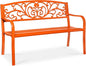 Best Choice Products Outdoor Bench Steel Garden Patio Porch Furniture for Lawn, Park, Deck w/Floral Design Backrest, Slatted Seat - Carrot